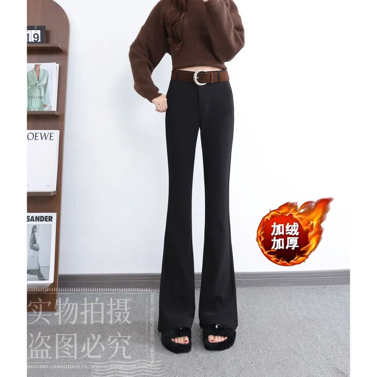 9805 加绒高腰通勤西装休闲裤喇叭裤新款秋冬加厚女裤