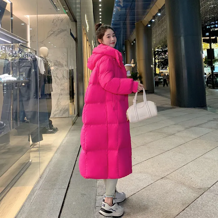玫红色羽绒服女长款韩版2025冬装新款高端洋气加厚保暖极寒外套潮