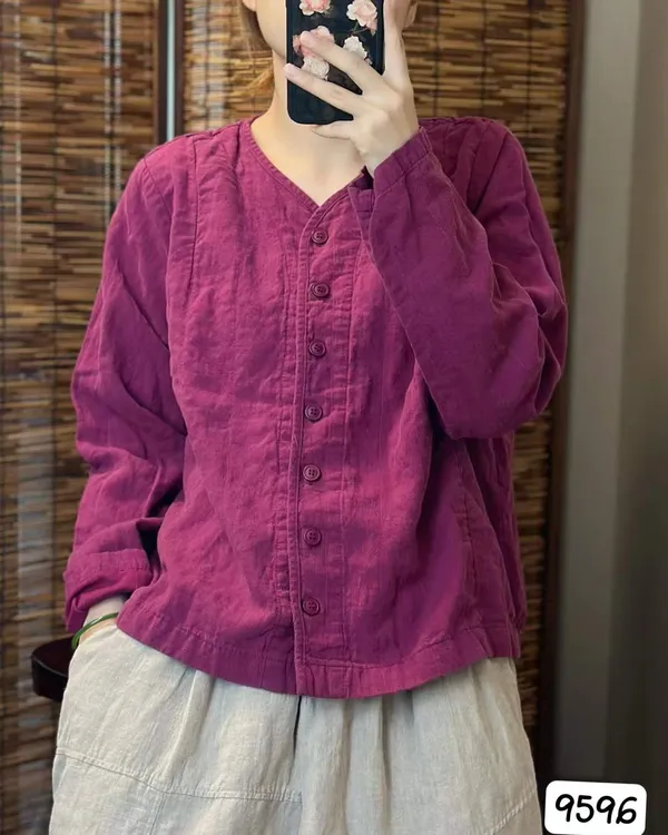 麻宛纪 希哦9596砂洗纯亚麻秋季新款纯色衬衫休闲百搭显瘦女