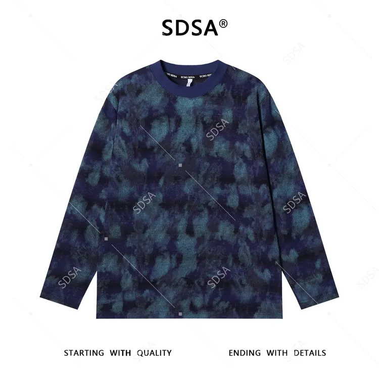 SDSA男士秋冬新款痞帅男装时尚扎染晕染长袖T恤宽松百搭圆领上衣