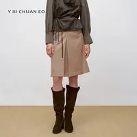 Y III CHUAN EO一川原创英伦复古高腰A字短裙人字纹毛呢半身裙