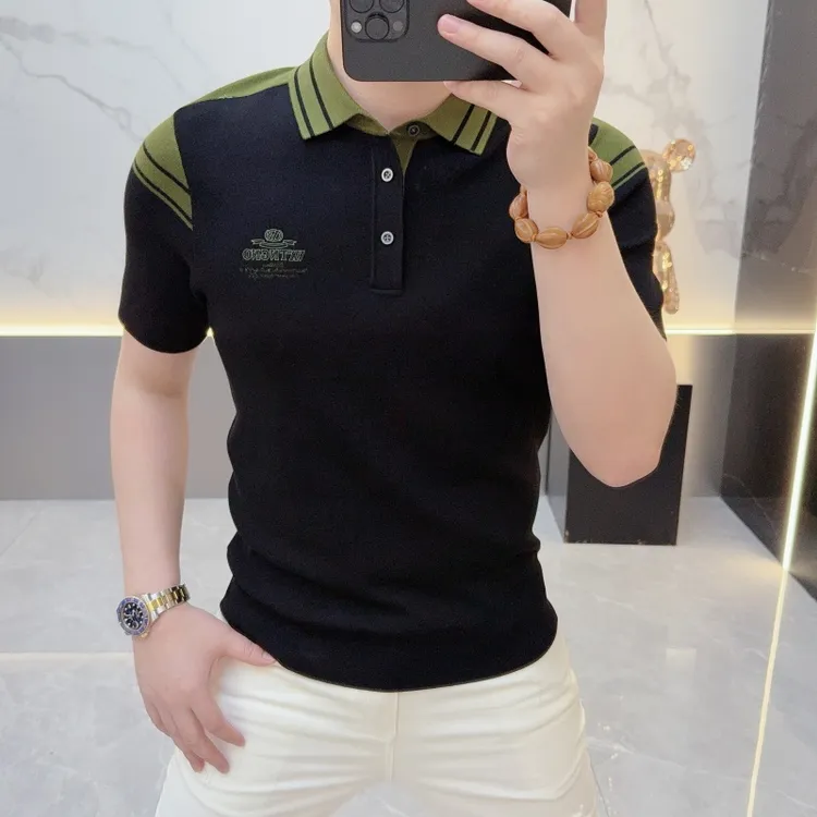 2025欧货轻奢男士针织衫短袖毛衣刺绣时尚百搭秋冬半袖男装潮7309