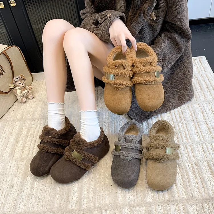 加绒保暖勃肯棉鞋女款2025新款秋冬季厚底内增高保暖雪地靴毛毛鞋