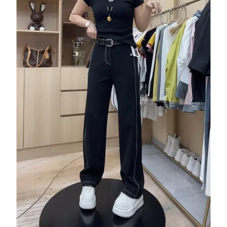 Aimeerosa/艾洛莎牛仔裤春季新款时尚潮流小众百搭帅气窄版阔腿裤