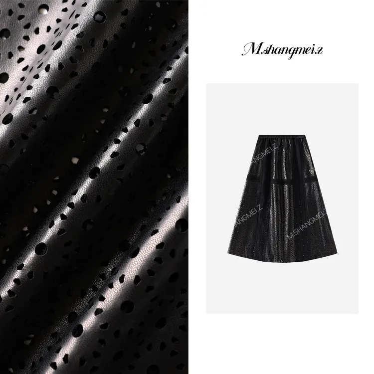 M.SHANGMEI.Z/沐熙【挚爱】美大哥设计感显瘦镂空真皮半身裙X072739