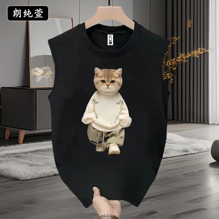 2025夏季新款纯棉外穿背心男士运动无袖T恤美式潮流百搭坎肩上衣