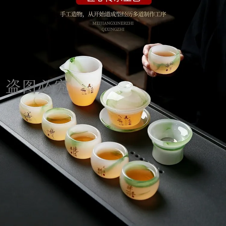 手工茶具家用陶瓷描金主人杯手绘品茗杯白瓷轻奢高档大号全套日式
