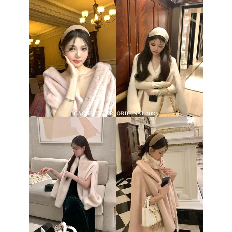 【冬日雪藏】CAOKEER曹可儿2025秋冬新款环保斗篷毛毛外套77785
