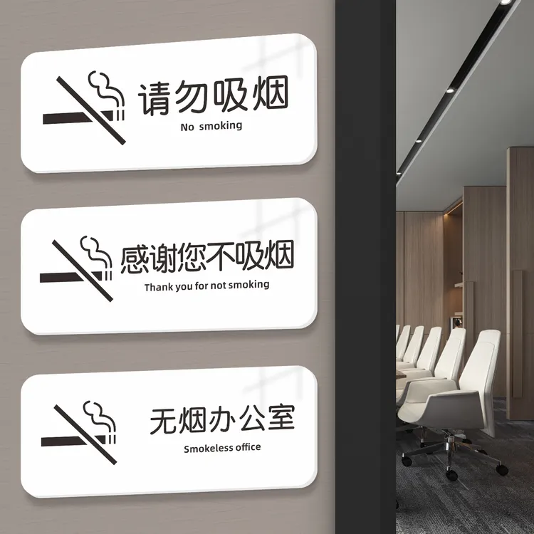 禁止吸烟请勿吸烟提示牌亚克力公司办公室标识牌小心地滑指示标语
