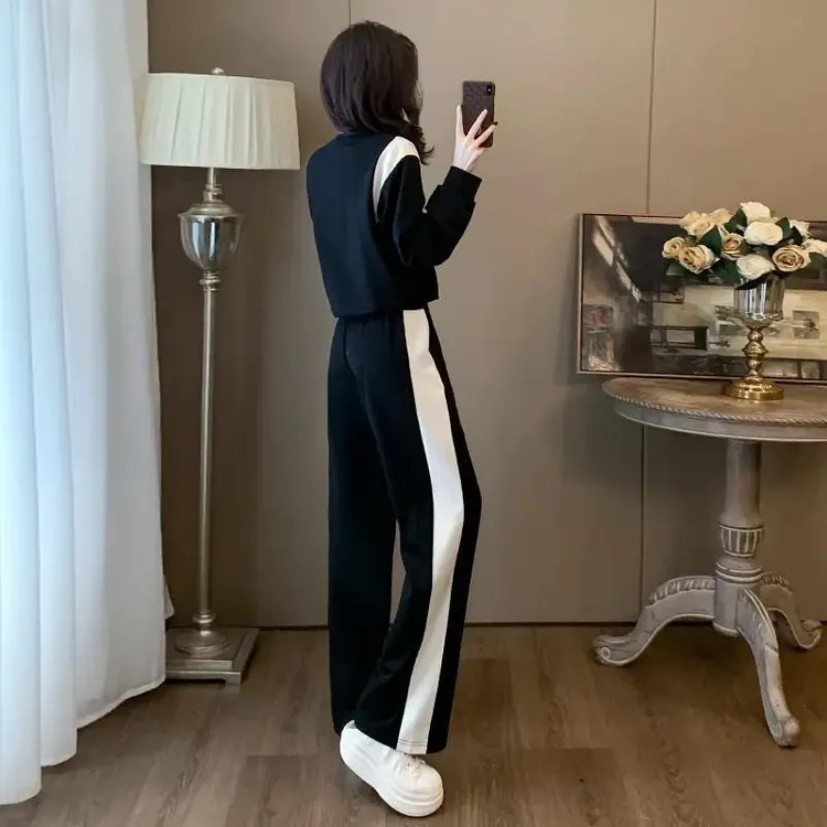 春秋重工烫钻春秋套装，卫衣阔腿裤两件套，宽松显瘦休闲运动时尚潮