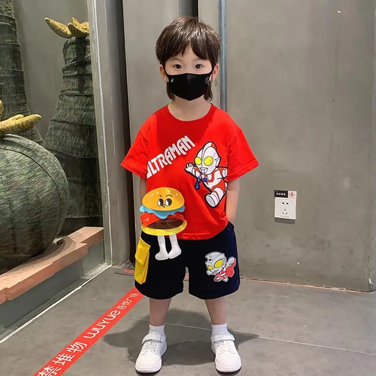 奥特曼童装男童夏季帅气短袖套装25新款潮宝宝薄款T恤短裤两件套