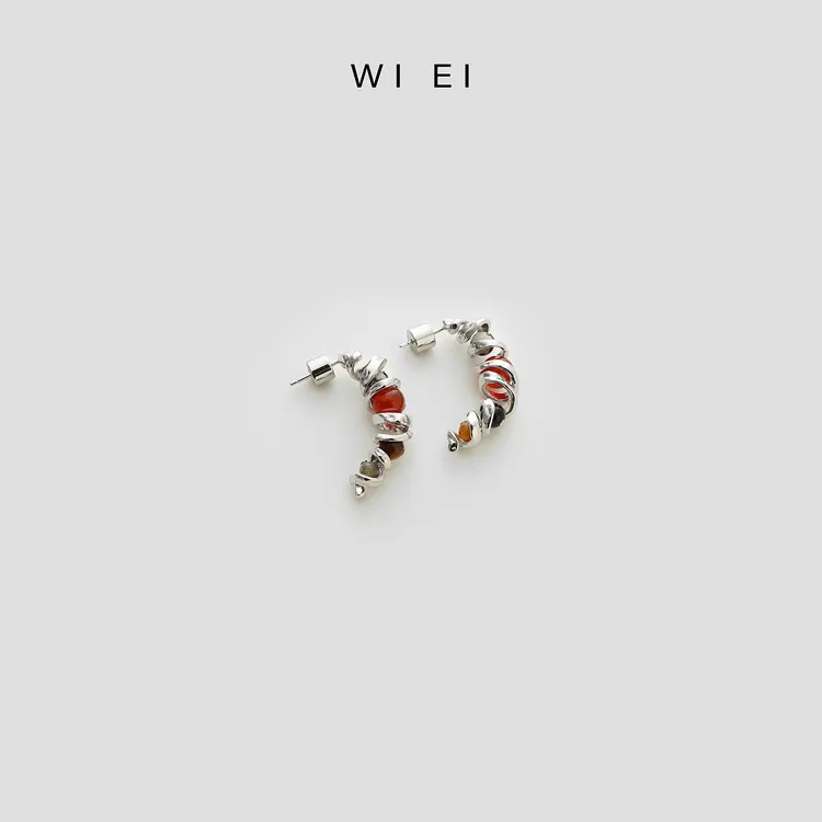 《WI EI》复古风卷帘滚珠耳环设计感螺旋耳钉9G002