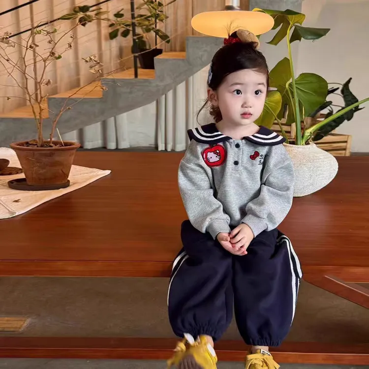 新款韩系童装女童卫衣休闲运动裤套装秋洋气束脚裤儿童KT帽两件套