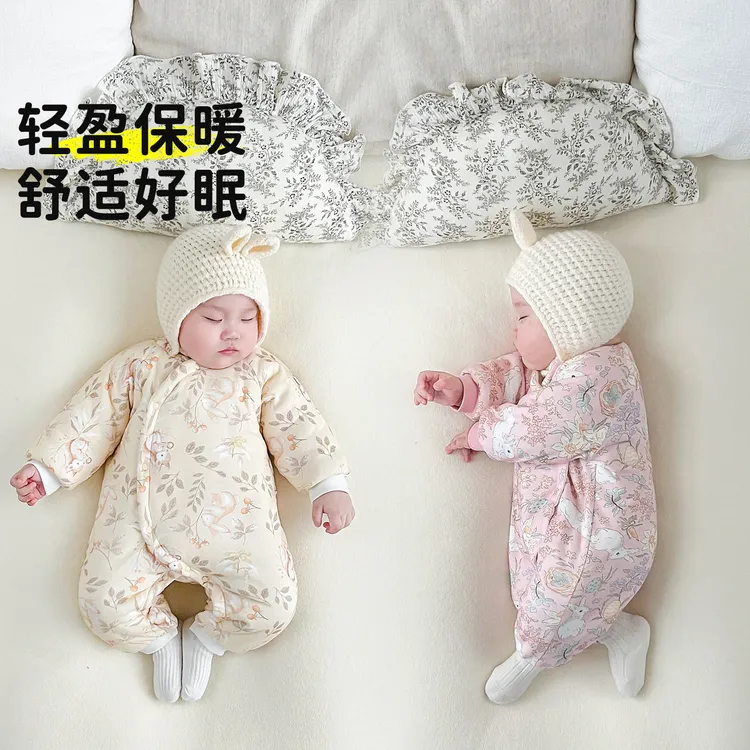 新生婴儿衣服冬装初生纯棉a类连体衣加厚夹棉女宝宝冬季外出棉服