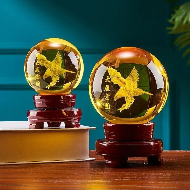 水晶球装饰摆件大展宏图一帆风顺龙凤呈祥书房办公桌送礼乔迁饰品