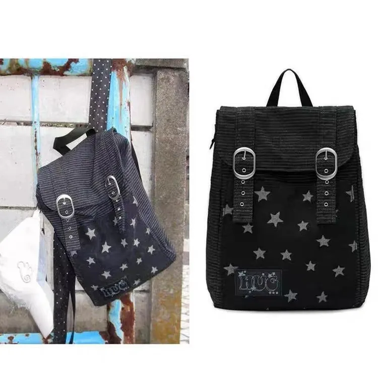 韩系小众设计26春复古Y2K波点条纹星星牛仔双肩包学生书包背包