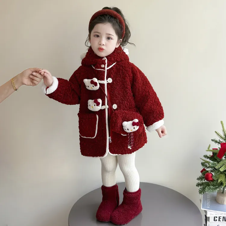女童秋冬装毛毛衣2025新款儿童中长款大衣洋气宝宝加绒加厚外套潮