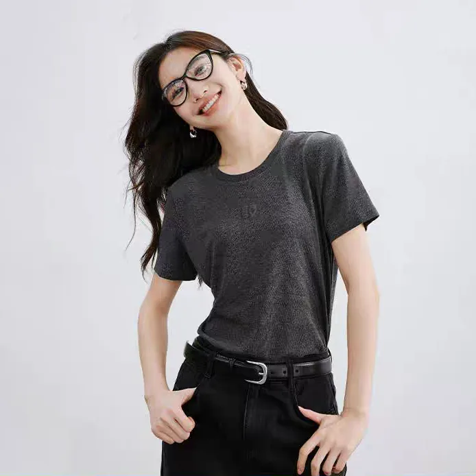 B 门店24&9！品牌同源！南编雪花丝/垂感显瘦百搭圆领短袖T恤D40019