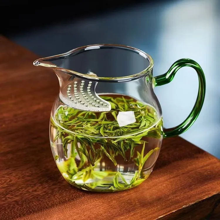 加厚玻璃月牙公道杯茶漏一体大容量分茶器绿茶泡茶壶过滤茶具