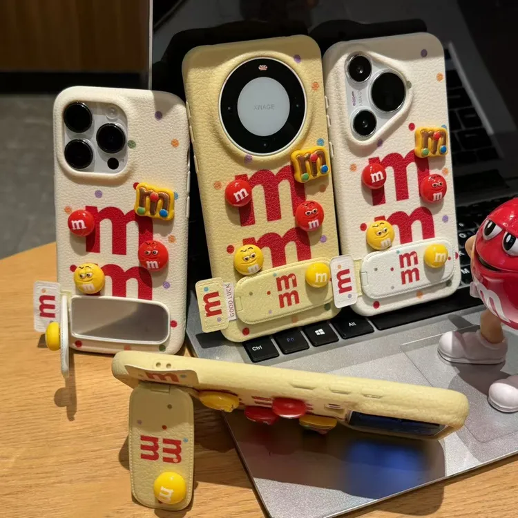 奥菲顿立体彩点m豆支架适用苹果17/16皮纹手机壳华为vivo小米oppo