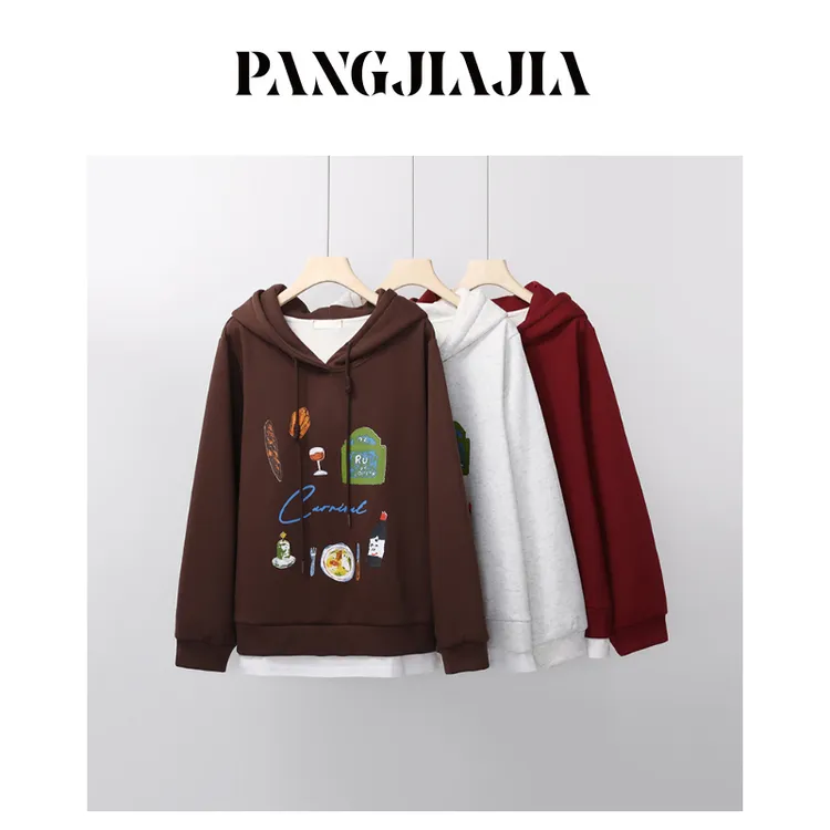 【胖佳佳】现货~暖冬恋岛 加绒假两件卫衣冬季时尚上衣H625Z18351