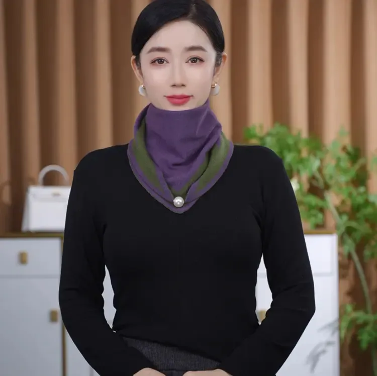 2025秋冬女士针织磁扣三角巾多功能双色百搭针织保暖护颈洋气围巾