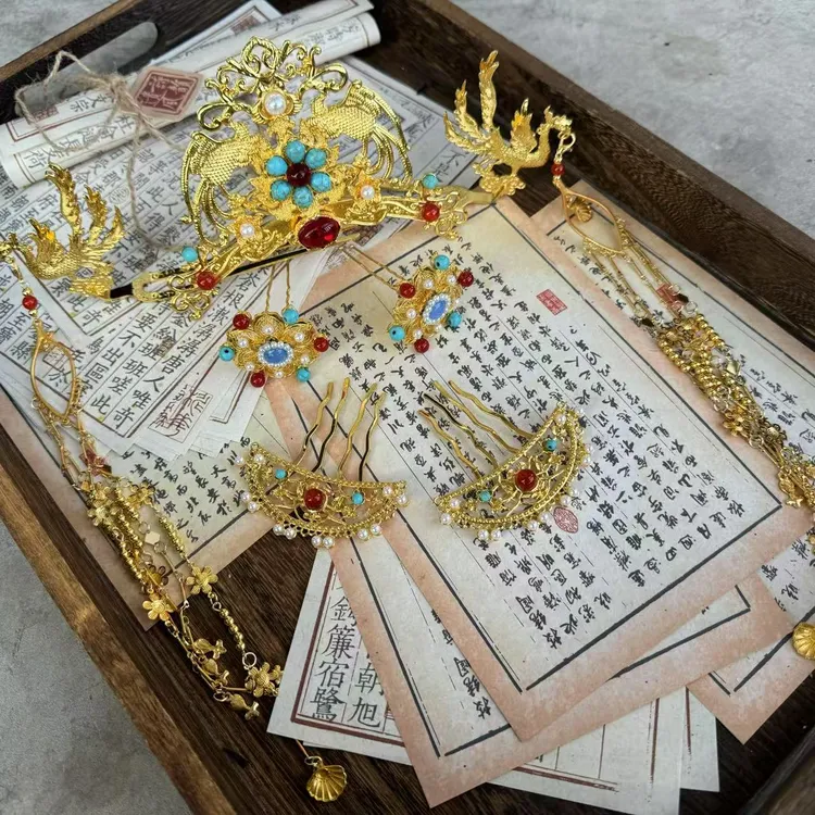 前尘梦汉服配饰明制婚服荻髻头面婚服发饰全套