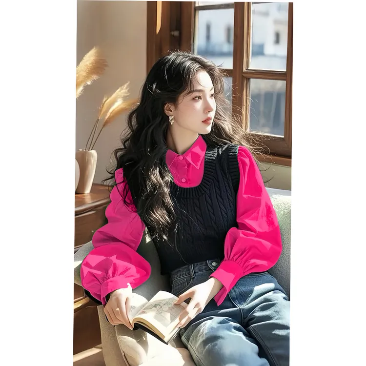 今年流行爆款独特超好看别致设计感宽松小众衬衫针织背心两件套