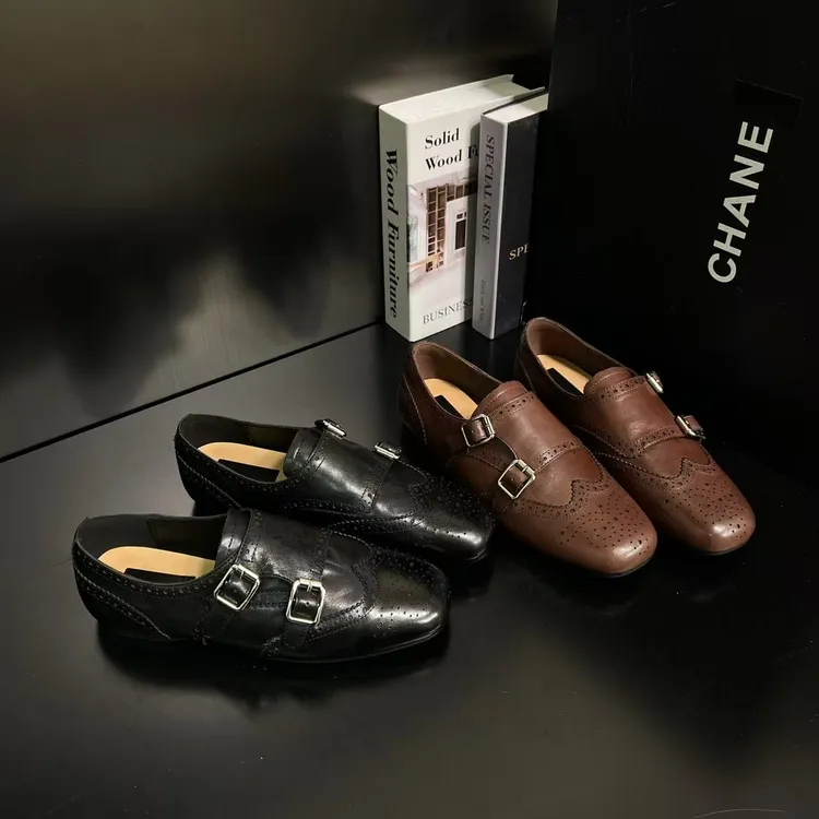 【手工艺品】牛皮欧货平底布洛克乐福鞋女方头英伦风单鞋女36-12