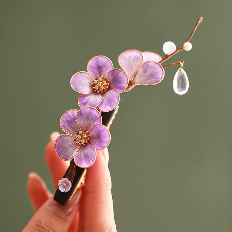 非遗发卡绒花发夹掐丝绒流苏缠夹发饰古风头饰发簪气质花朵发夹