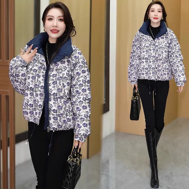 时尚短款棉服女2025冬季新款洋气立领棉衣宽松显瘦加厚保暖花棉袄