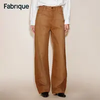 Fabrique Charlotte 秋冬新品蜂蜜棕纯棉解构拼接复古弯刀牛仔裤