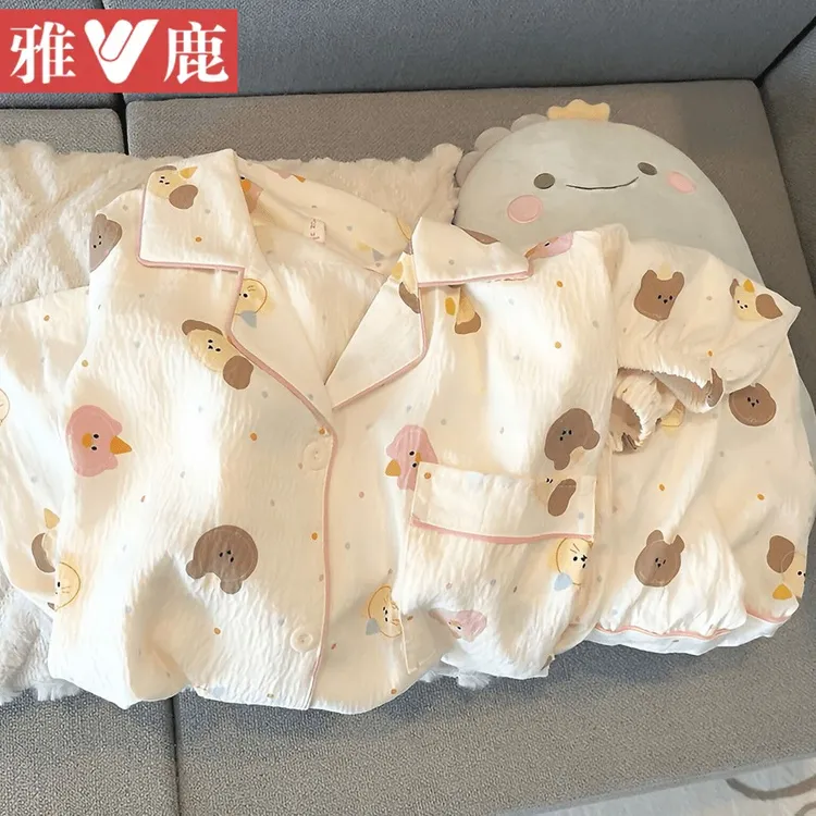 雅鹿云朵棉ins美少女短袖睡衣女夏季薄款可爱卡通宽松家居服套装