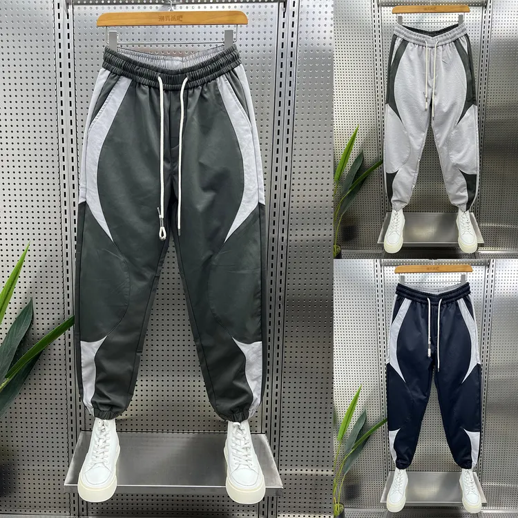 秋季新款宽松直筒男士撞色拼接休闲裤2025运动裤痞帅潮流百搭裤子