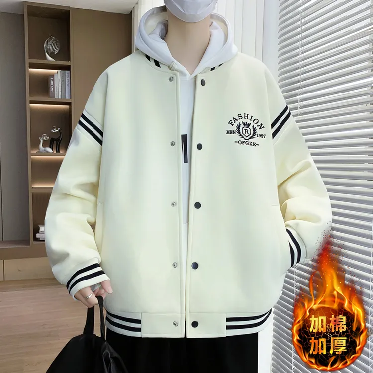 秋冬季新款宽松青少年棒球服外套休闲百搭加绒加厚棒球领潮流夹克