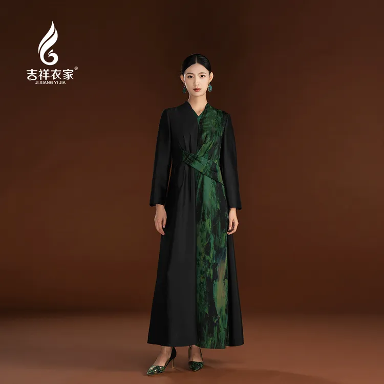JIXIANGYIJIA/吉祥衣家芳洲杜若气质连衣裙秋冬中国风943237148