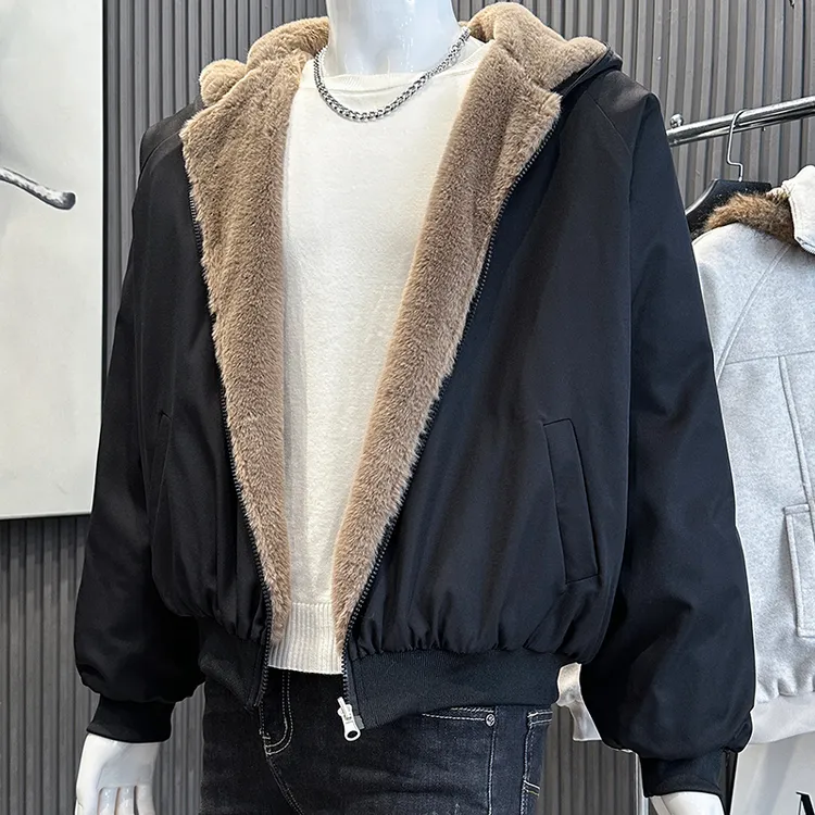 双面穿座山雕毛绒外套男款秋冬季仿兔毛加厚棉衣cleanfit夹克棉服