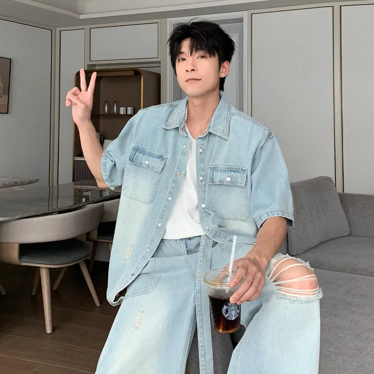 一轩轩轩【夏日旋律】夏季超好看ootd穿搭男夹克牛仔套装Z619-K619
