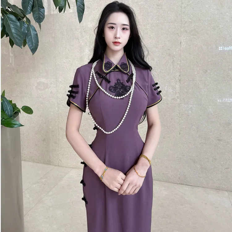 LHMknk1画报夫人原创旗袍气质阿精孟子义同款 阿精紫色