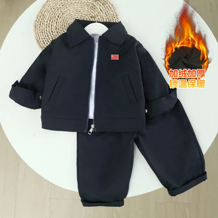 儿童行政款夹克套装宝宝春秋国风款领导范休闲透气定制版翻领外套