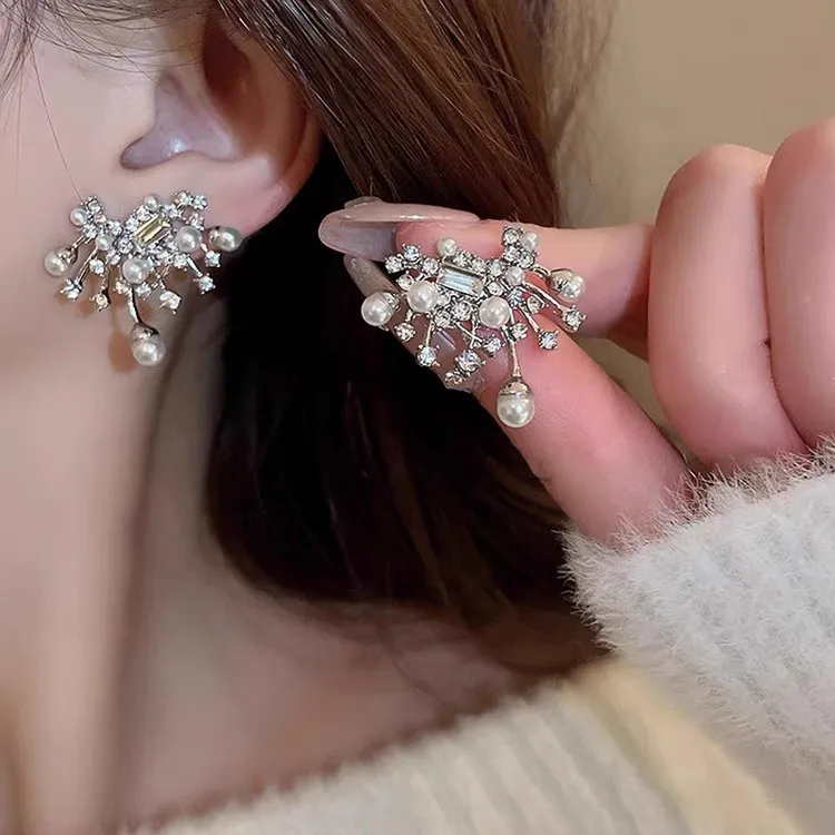 纯铜耳饰 【玫瑰故事】同款星云珍珠烟花耳钉女高级感蚊香盘耳夹