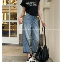 夏季薄款捏捏牛仔裤2025夏季高腰捏褶宽松老爹九分裤显瘦阔腿直筒