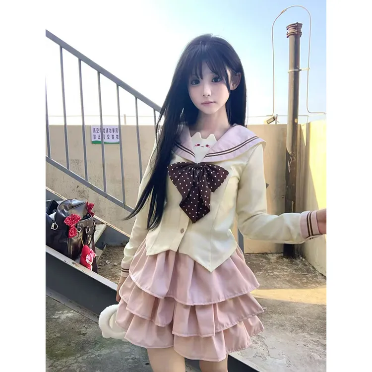 樱兰私立【恋爱信封】原创JK日系甜美正版学院收腰蛋糕裙套装水手服