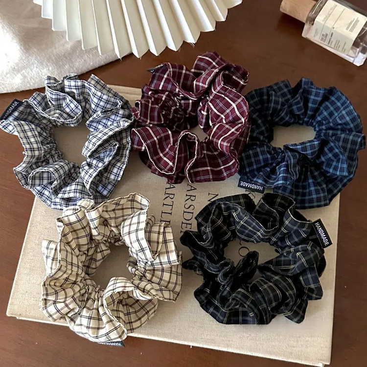 英伦格纹布艺大肠发圈女2025新款低马尾丸子头皮筋皮套发绳头绳韩