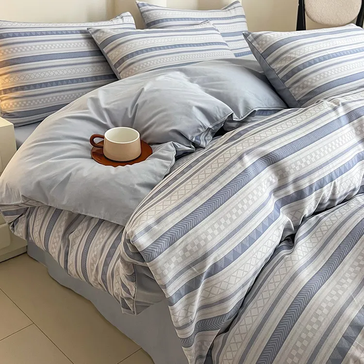 简约北欧风床品四件套全棉保暖单双人床单被套男士男生宿舍三件套