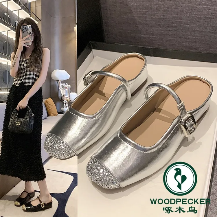啄木鸟内增高4cm包头凉拖鞋女2025夏季新款软底小香风单鞋玛丽珍