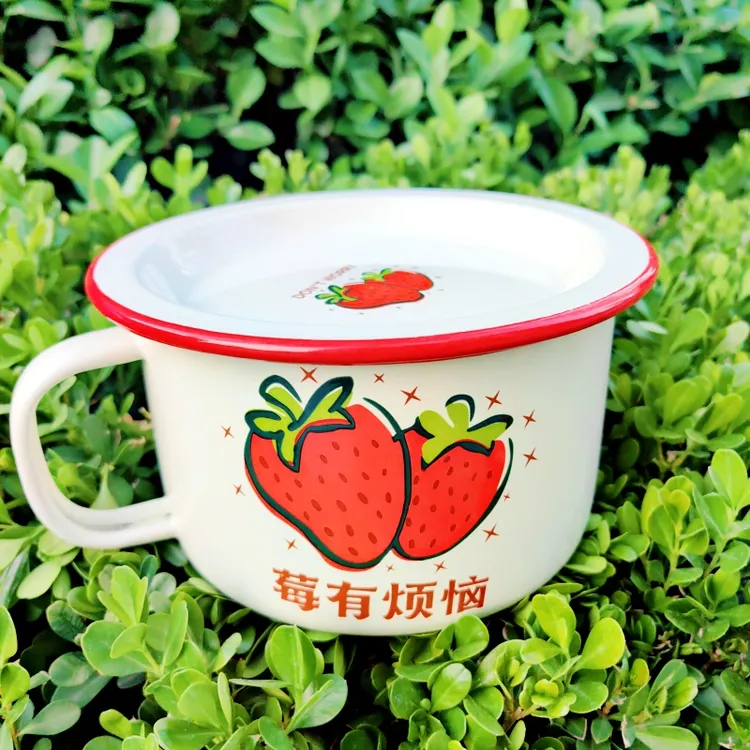 带盖大容量快餐杯简约加厚搪瓷食堂学生泡面杯猪油罐凉水杯可加热