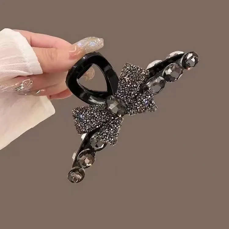 时尚气质黑色镶钻蝴蝶结抓夹女2424年新款高