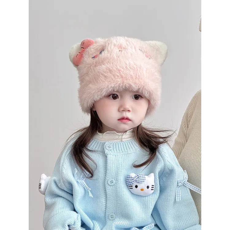 儿童帽子冬天毛绒帽可爱卡通加厚毛线帽宝宝户外保暖防风帽套头帽