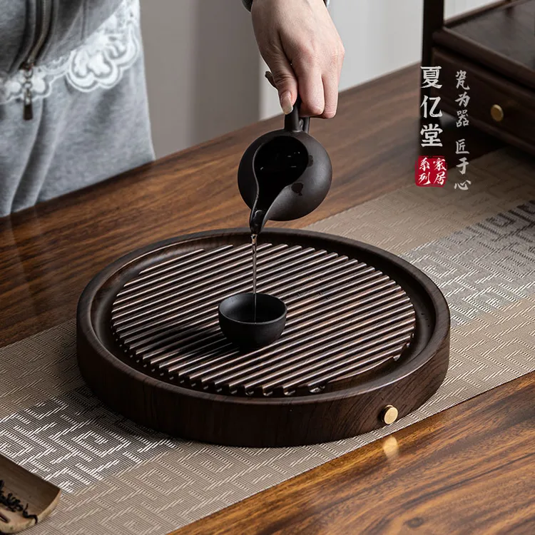 实木茶盘家用简约中式泡茶台排水式功夫茶具圆形高端桌面小型茶海
